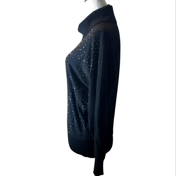 Liquid By Sioni Super Soft Wool Blend Black Rhinestone Knit Top - Picture 2 of 6